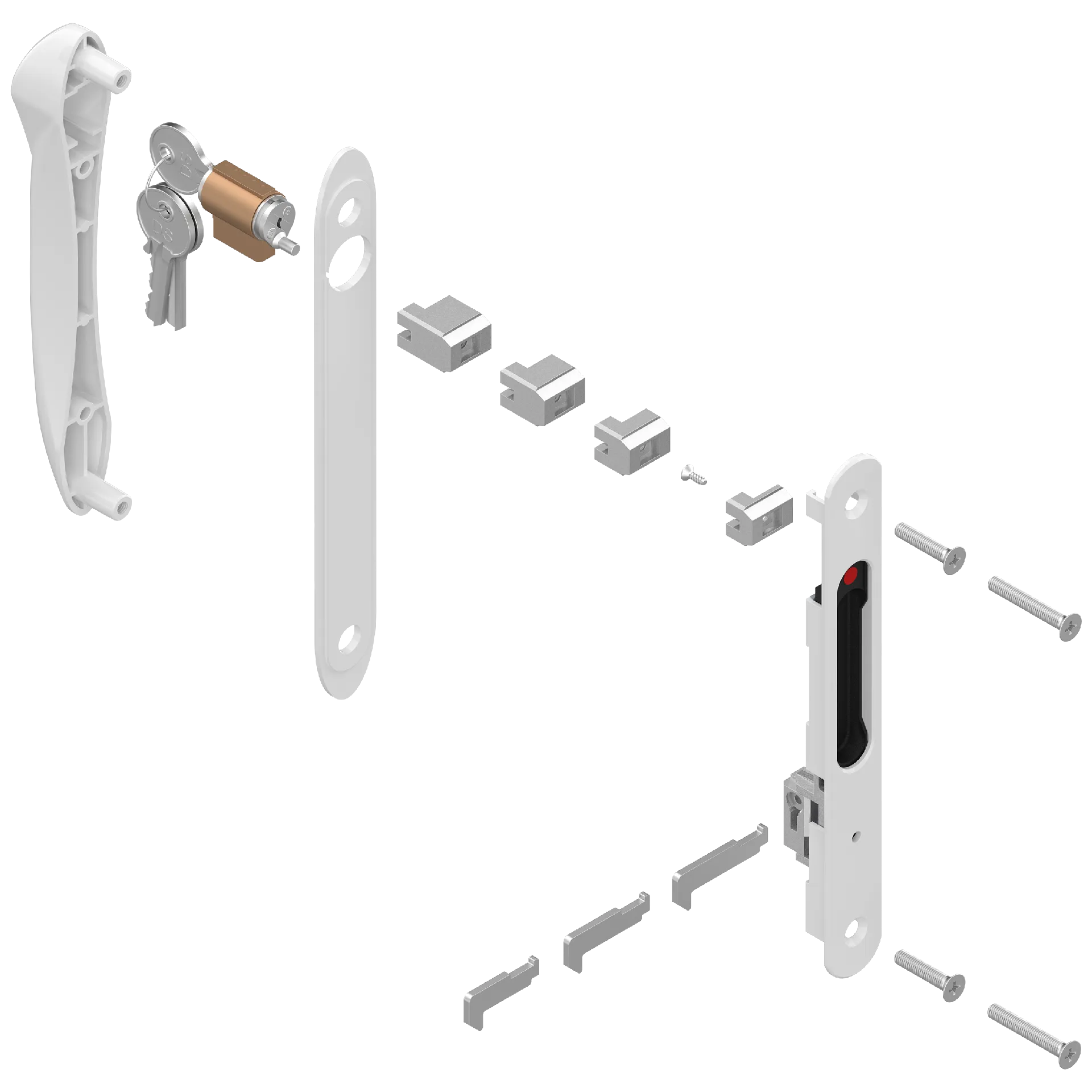 Kit complet de fermeture double encastrée à clé pour baie vitrée coulissante - 4 Couleurs