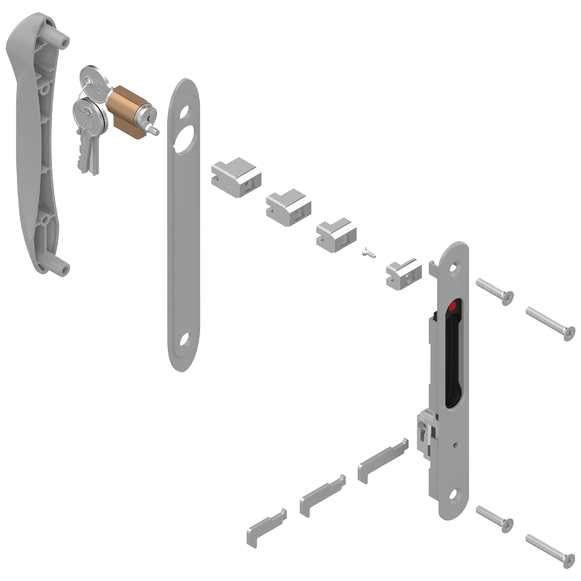 Kit complet de fermeture double encastrée à clé pour baie vitrée coulissante - 4 Couleurs – Image 2