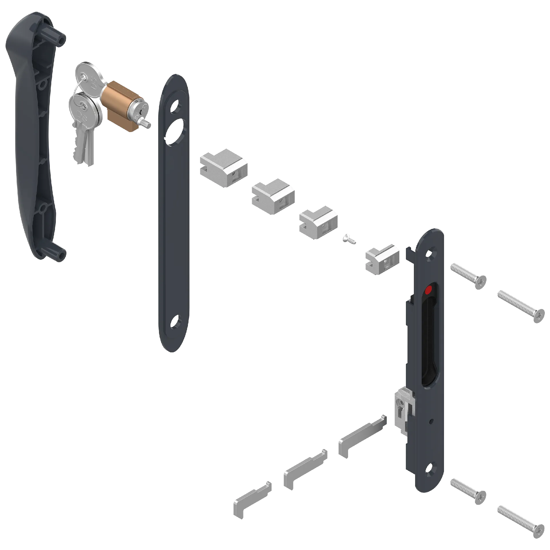 Kit complet de fermeture double encastrée à clé pour baie vitrée coulissante - 4 Couleurs – Image 3