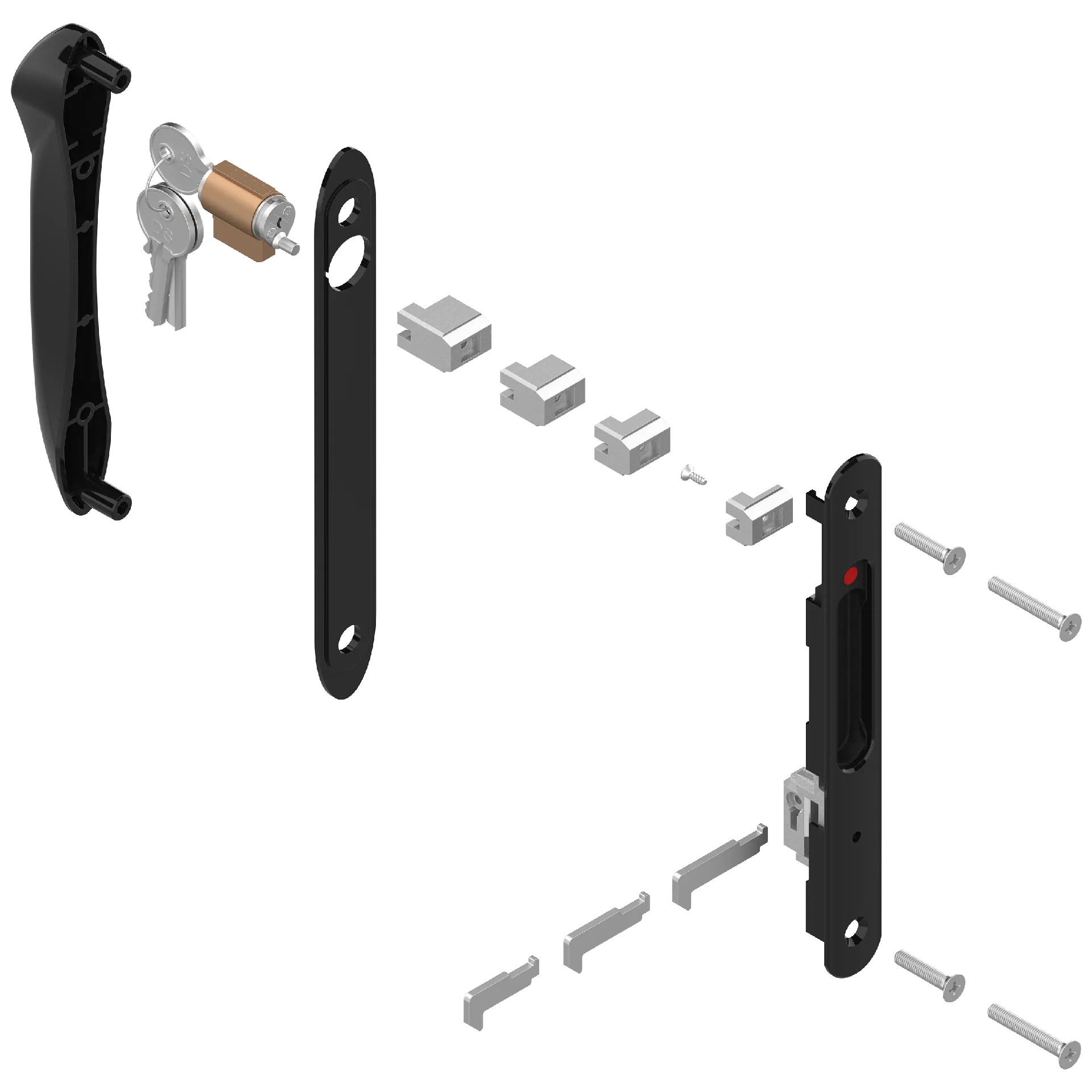 Kit complet de fermeture double encastrée à clé pour baie vitrée coulissante - 4 Couleurs – Image 4