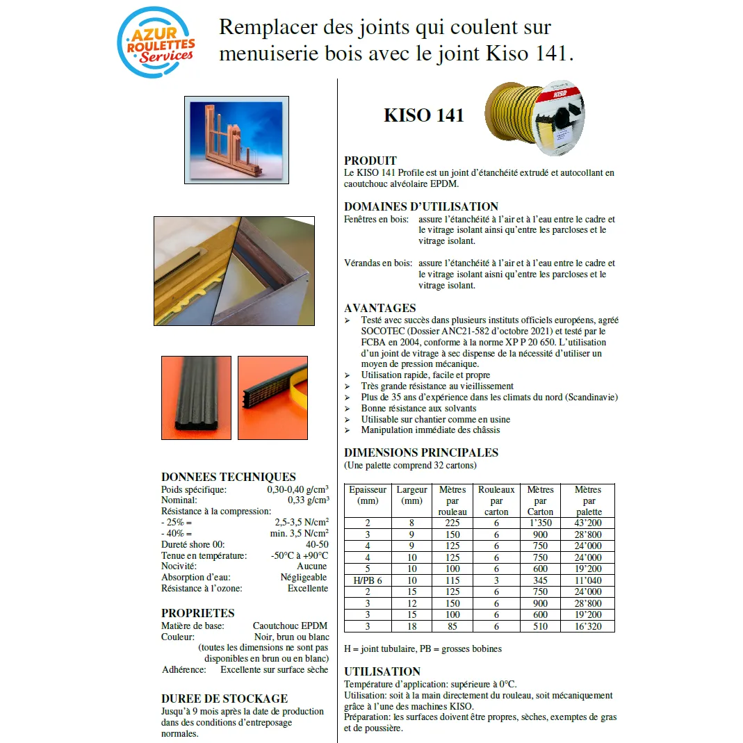 Joint KISO 141 Profile - 3x12mm - Joint de fenêtre adhésif sur menuiseries bois. Vendu au mètre linéaire (minimum 5ml). – Image 6