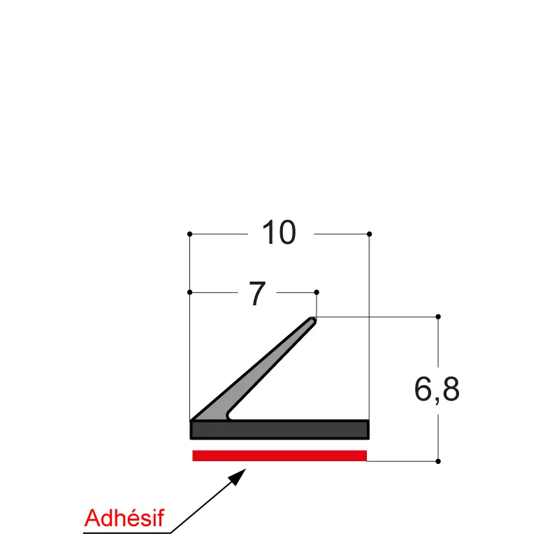 Joint adhésif extrudé en PVC bi-dureté à semelle rigide. Base 10mm x hauteur 6,8mm x 7mm - Noir ou marron