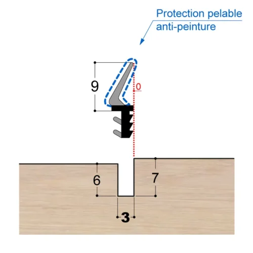 Joint sur dormant en PVC double-dureté, AVEC PROTECTION PELABLE. Pour menuiseries bois. Jeu de 3mm. Coloris: Marron uniquement